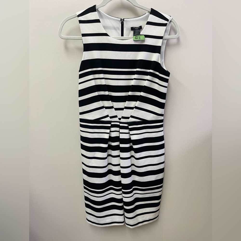 Ann Taylor Knit Black and White Striped Sleeveless Dress